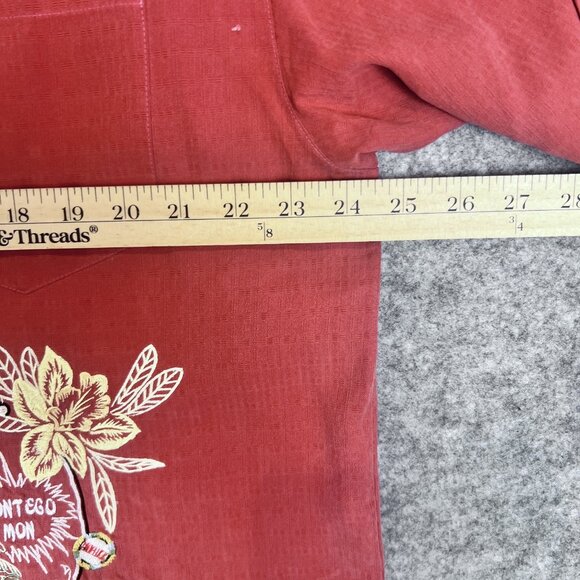 Montego Mon Shirt Mens XL Rust 100% Silk Embroidered Hawaiian Camp Resort Casual - Picture 7 of 9